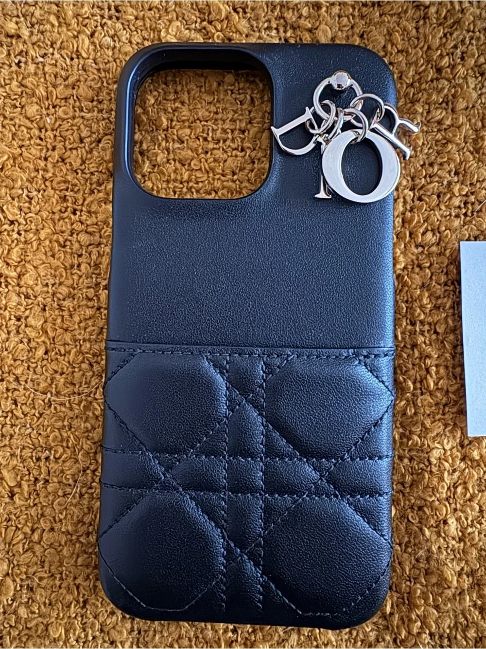 Dior iPhone 15 pro max Black Quilted Lady Tech Phone Case with Silver Charm